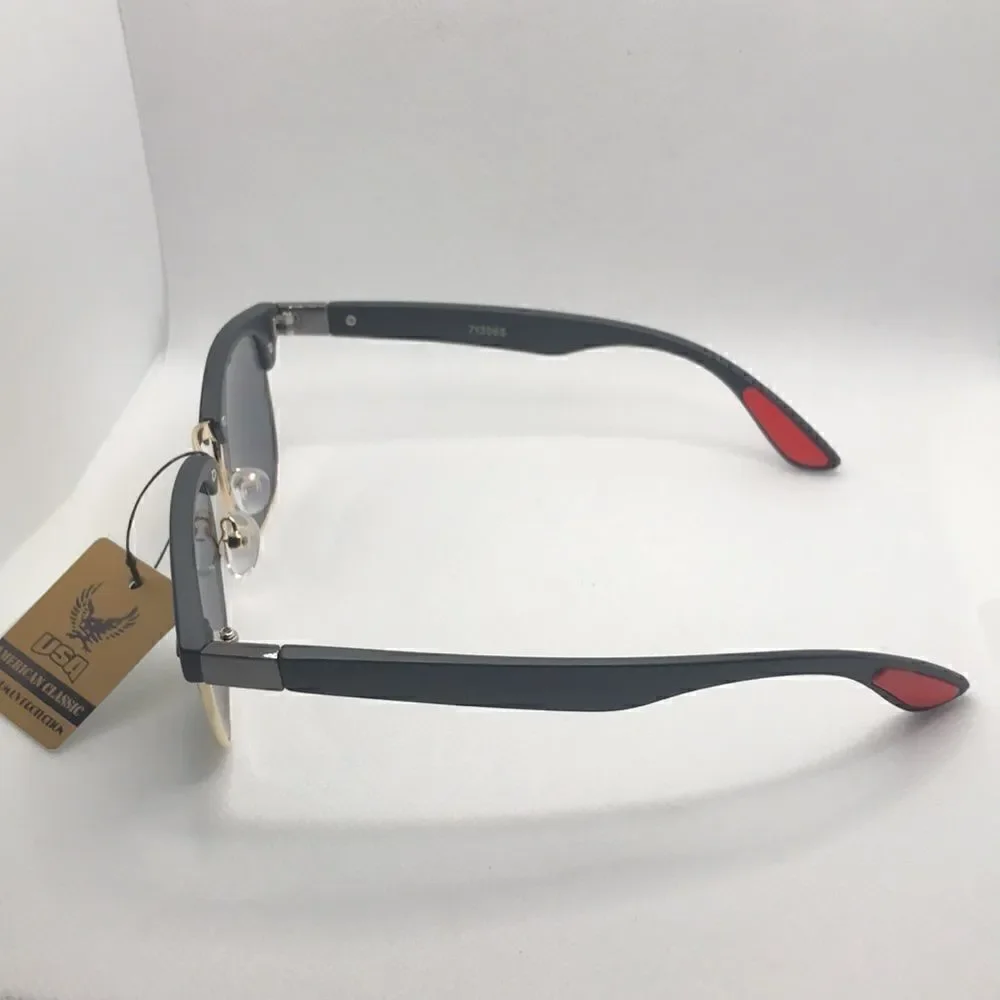 American Classic Retro Black Frame Multi Mirrored Lens Sunglasses